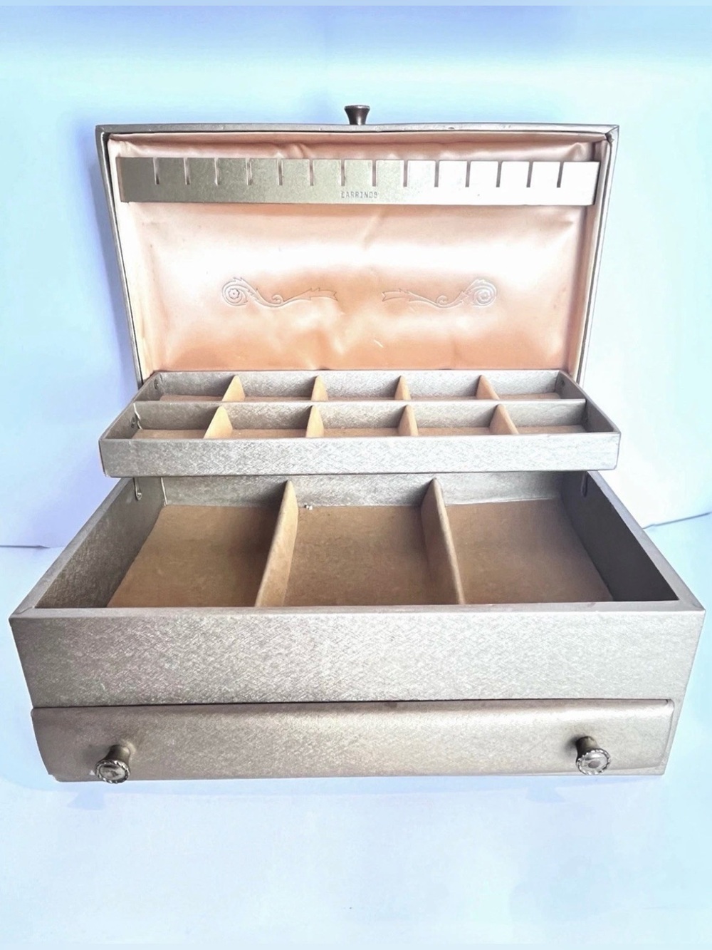 Vintage Lady Buxton Metallic Gold Tone Jewelry Organizer Box